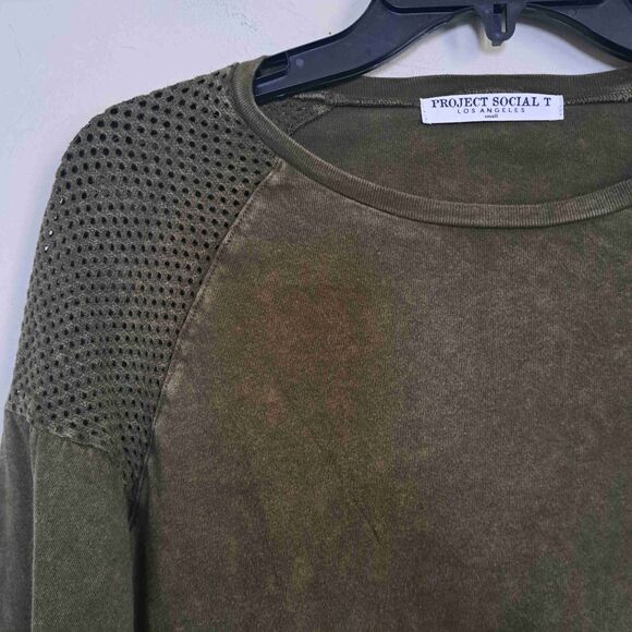 Project Social T Gray Mesh Shoulder Rounded Neckline Top - Picture 2 of 6